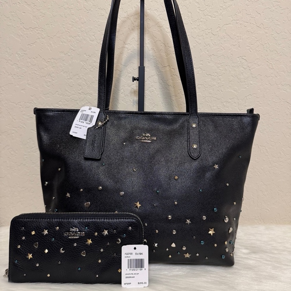 Coach City Zip Tote With Stardust Studs and Wallet Set